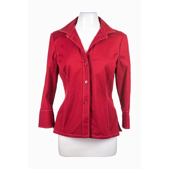 Linda Allard Ellen Tracy Button Down Shirts 8 Red - Picture 1 of 2